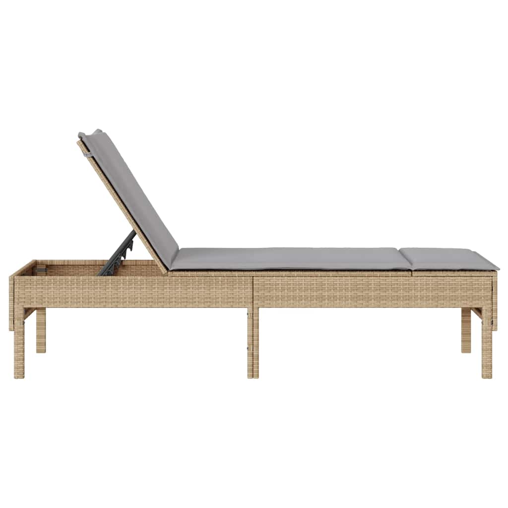 bézs polyrattan napozóágy párnával 55x200x44 cm