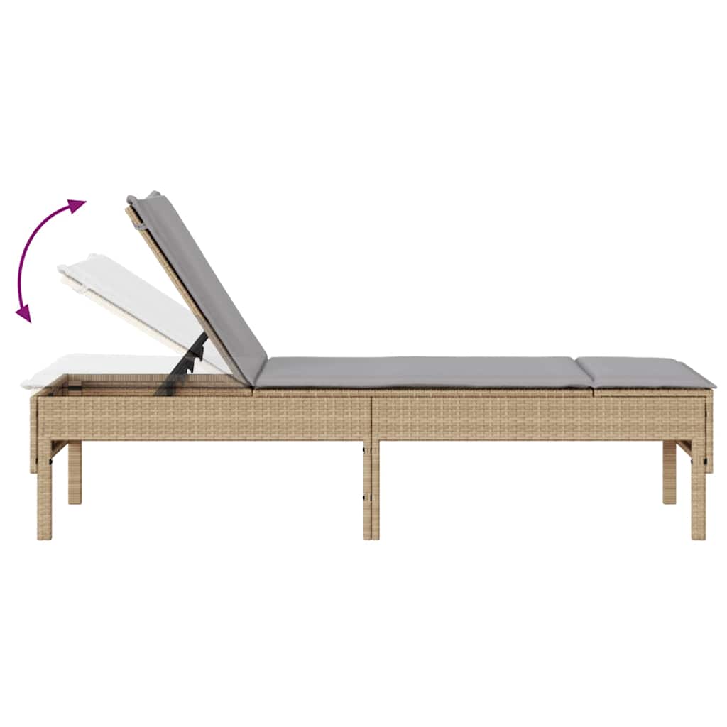 bézs polyrattan napozóágy párnával 55x200x44 cm