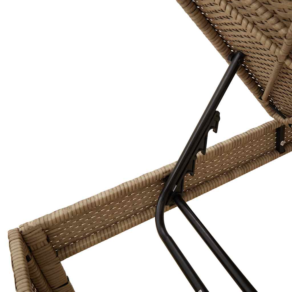 bézs polyrattan napozóágy párnával 55x200x44 cm