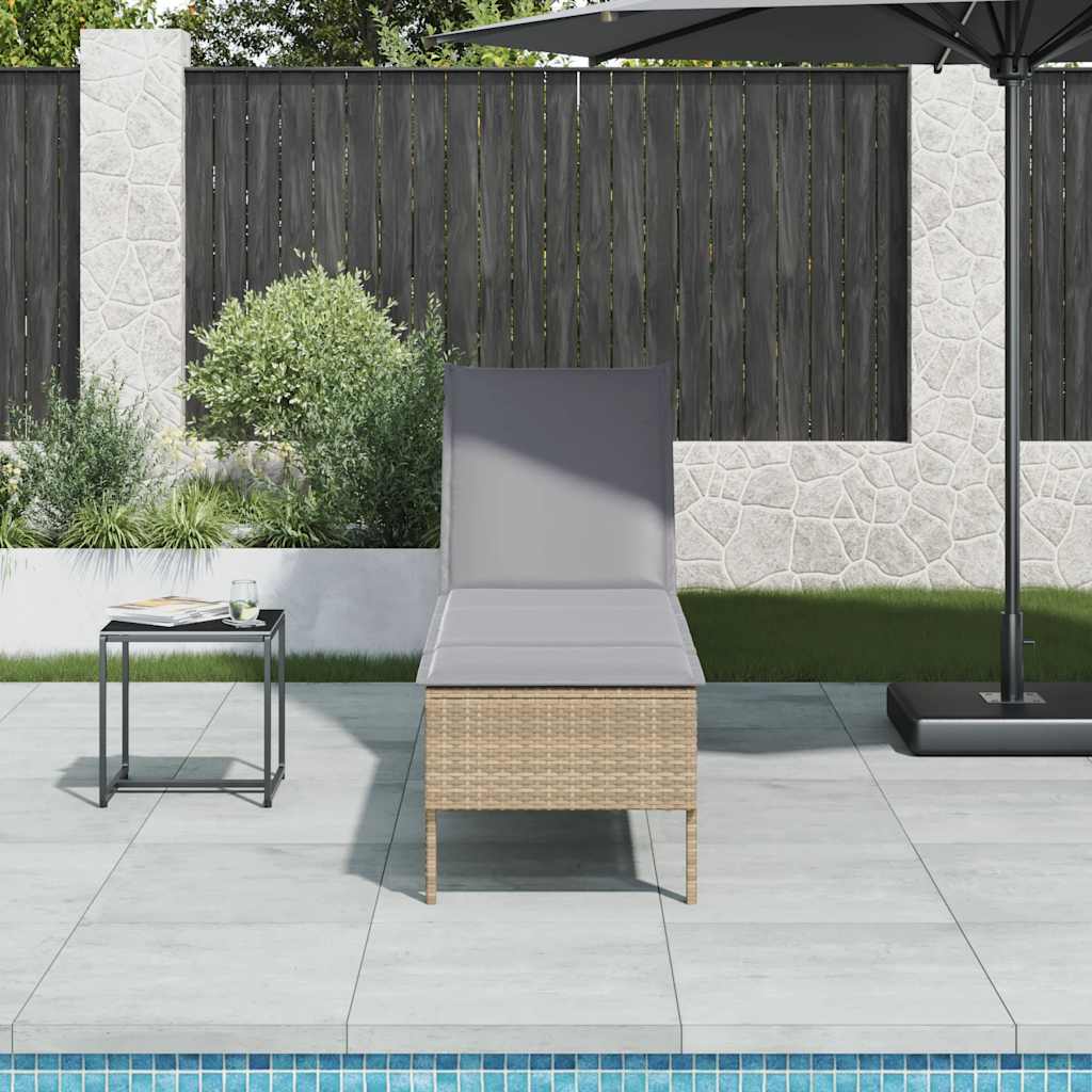 bézs polyrattan napozóágy párnával 55x200x44 cm