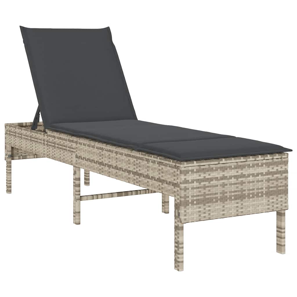 világosszürke polyrattan napozóágy párnával 55x200x44 cm