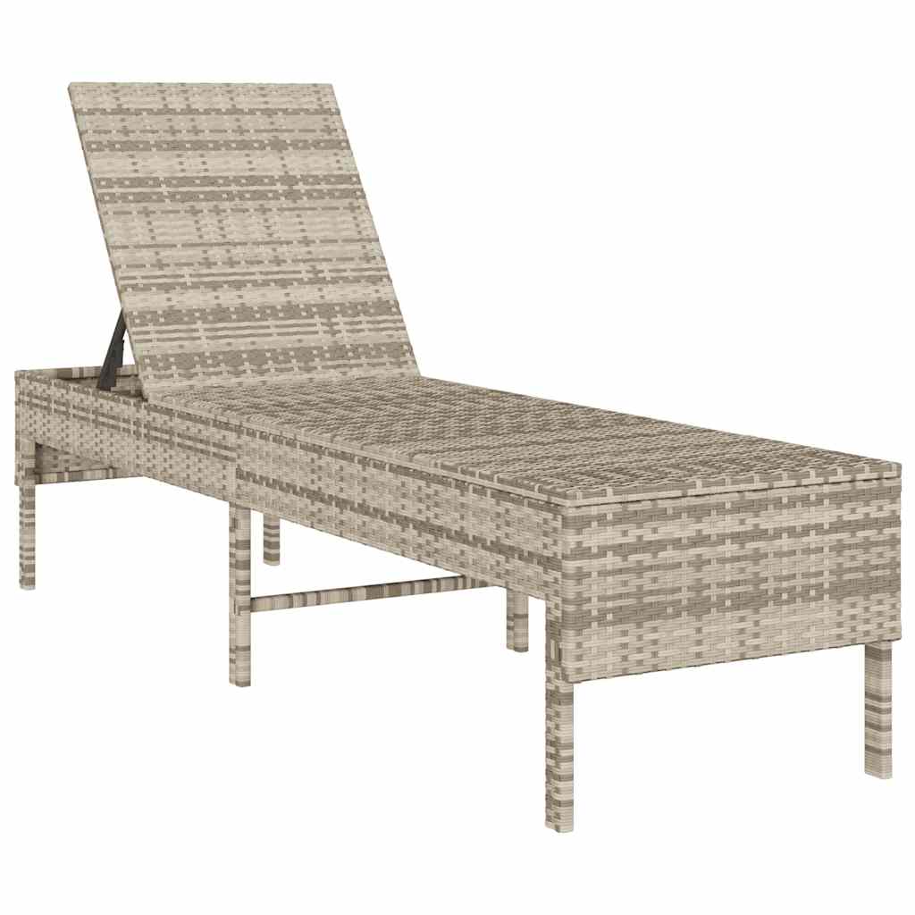 világosszürke polyrattan napozóágy párnával 55x200x44 cm