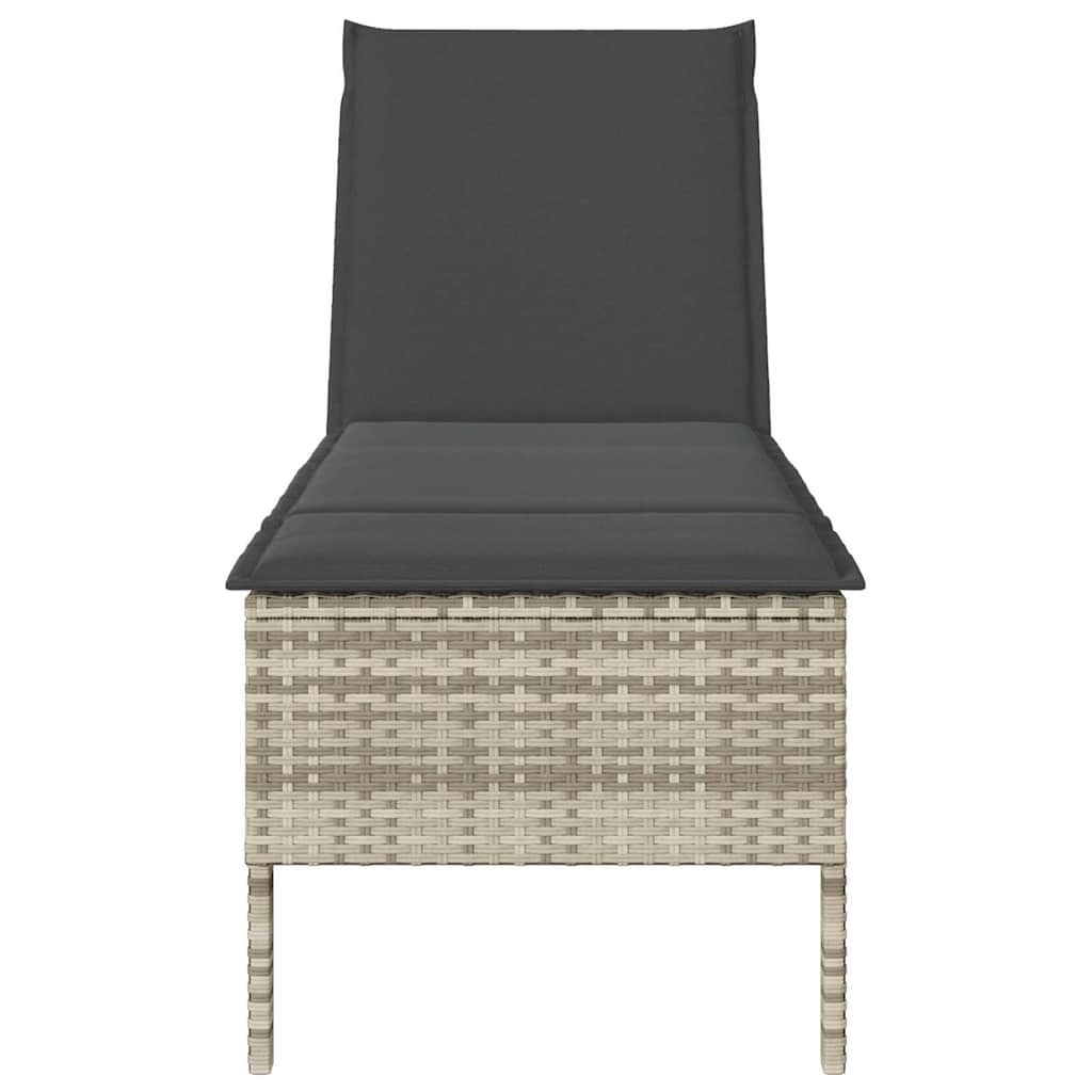 világosszürke polyrattan napozóágy párnával 55x200x44 cm