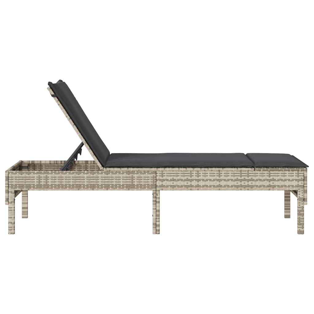 világosszürke polyrattan napozóágy párnával 55x200x44 cm