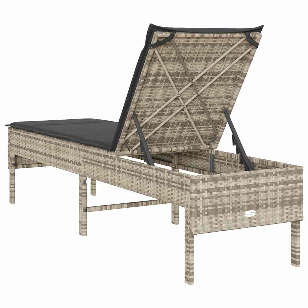 világosszürke polyrattan napozóágy párnával 55x200x44 cm