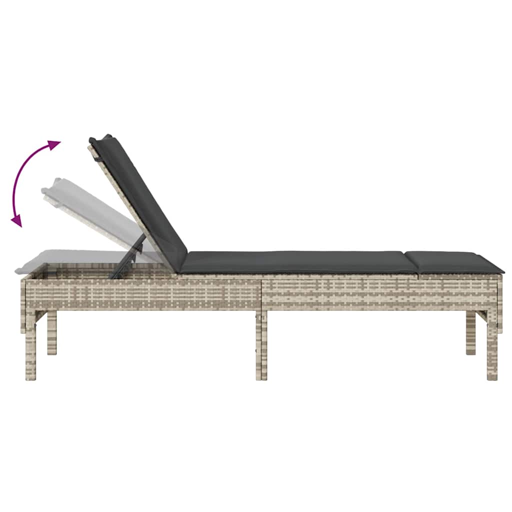 világosszürke polyrattan napozóágy párnával 55x200x44 cm