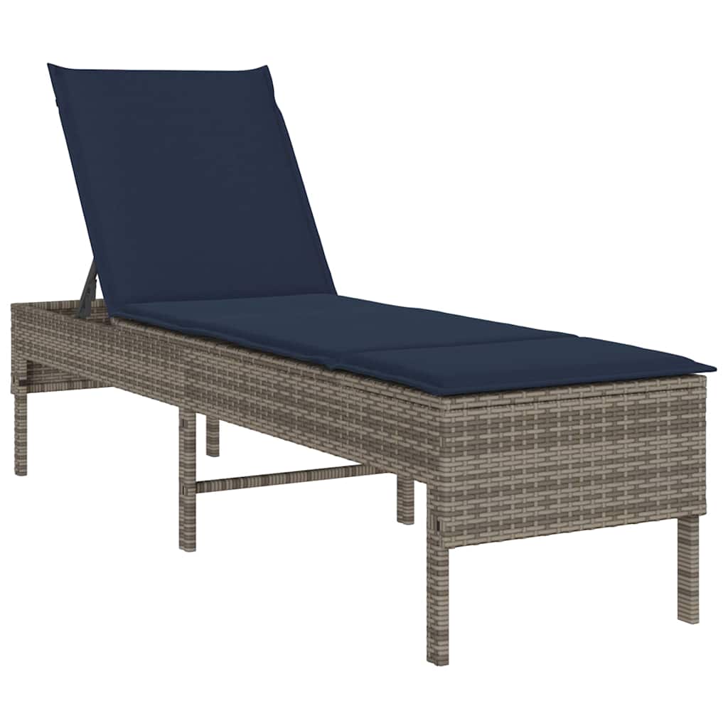 szürke polyrattan napozóágy párnával 55x200x44 cm
