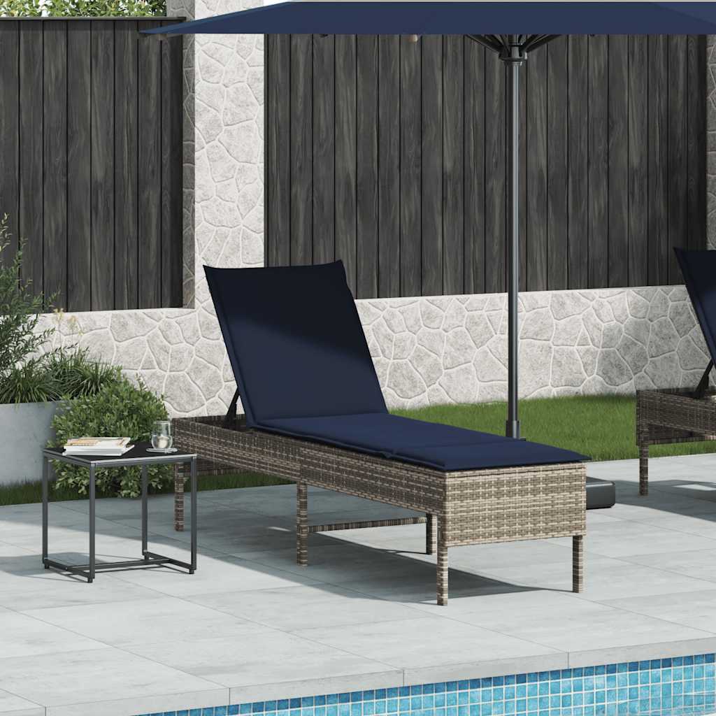 szürke polyrattan napozóágy párnával 55x200x44 cm