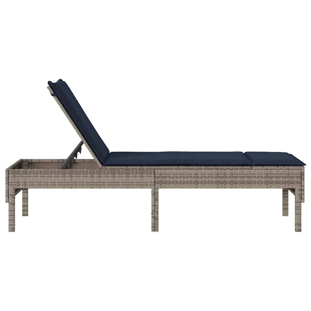 szürke polyrattan napozóágy párnával 55x200x44 cm