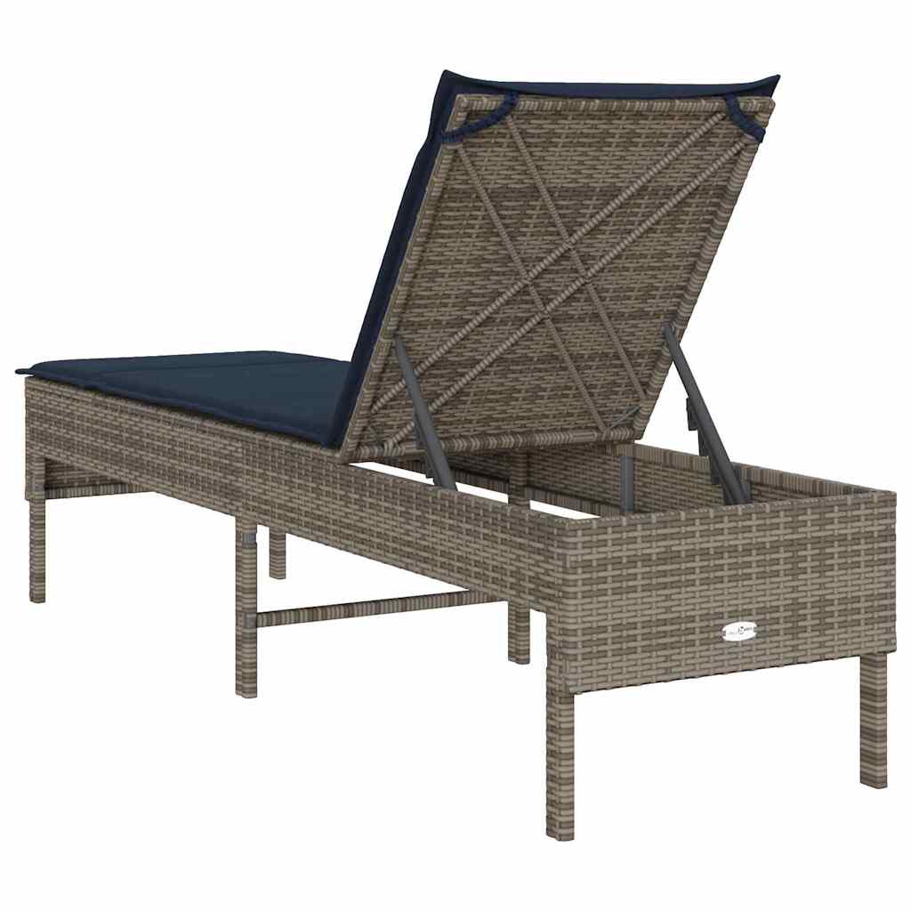 szürke polyrattan napozóágy párnával 55x200x44 cm