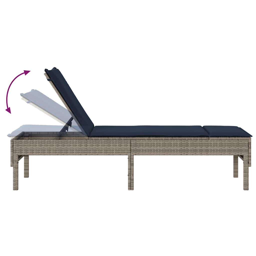 szürke polyrattan napozóágy párnával 55x200x44 cm