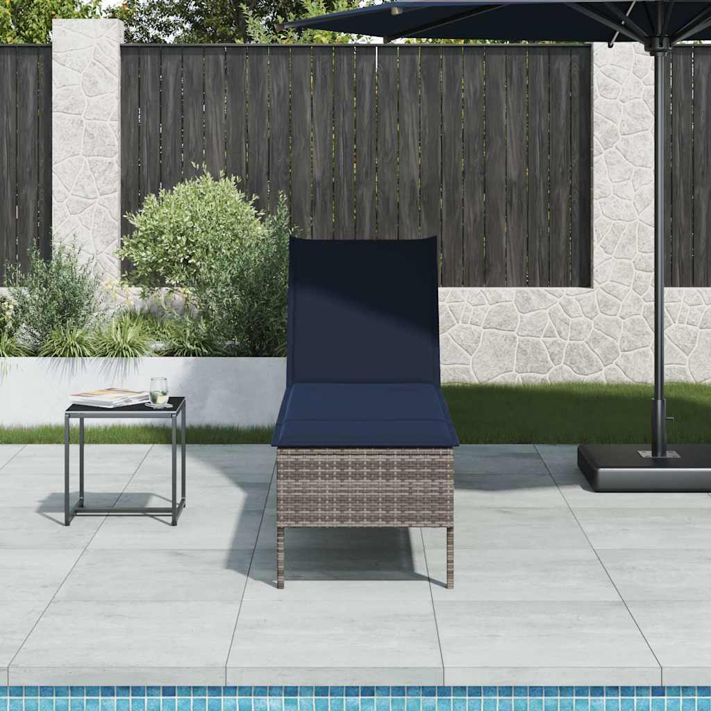 szürke polyrattan napozóágy párnával 55x200x44 cm