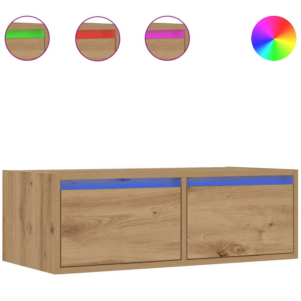 kézműves tölgy színű TV-szekrény LED-lámpákkal 75x35,5x25 cm