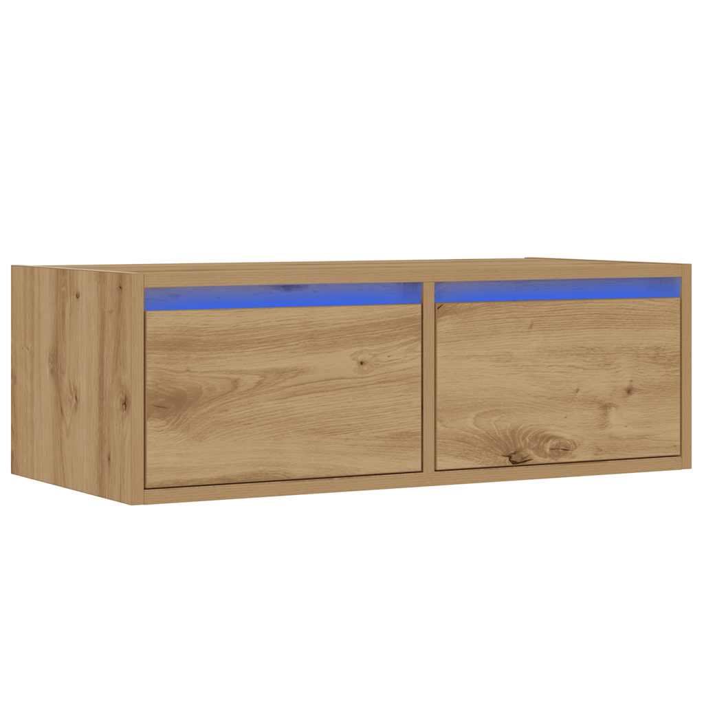 kézműves tölgy színű TV-szekrény LED-lámpákkal 75x35,5x25 cm