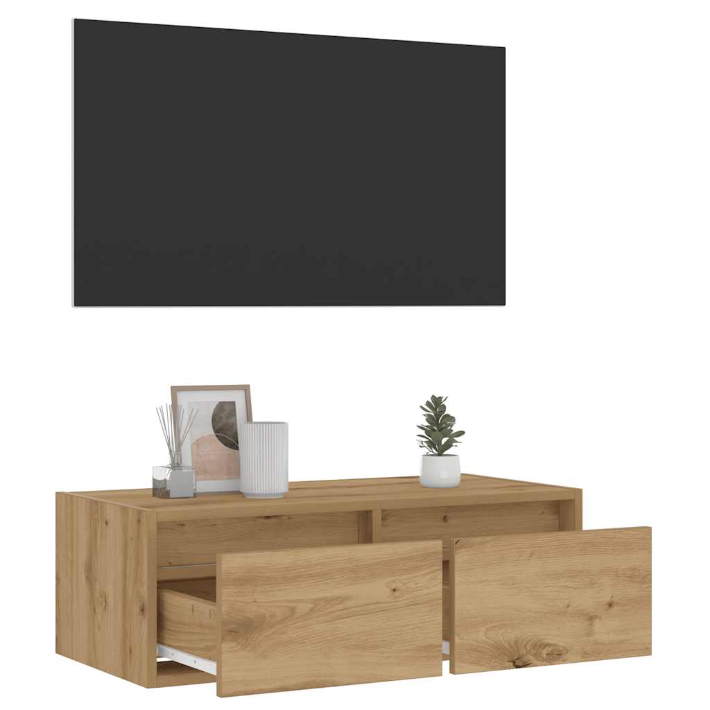 kézműves tölgy színű TV-szekrény LED-lámpákkal 75x35,5x25 cm