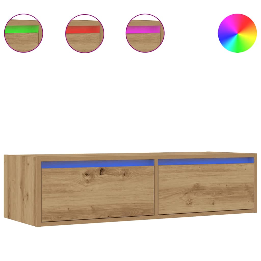 kézműves tölgy színű TV-szekrény LED-lámpákkal 100X35,5x25 cm