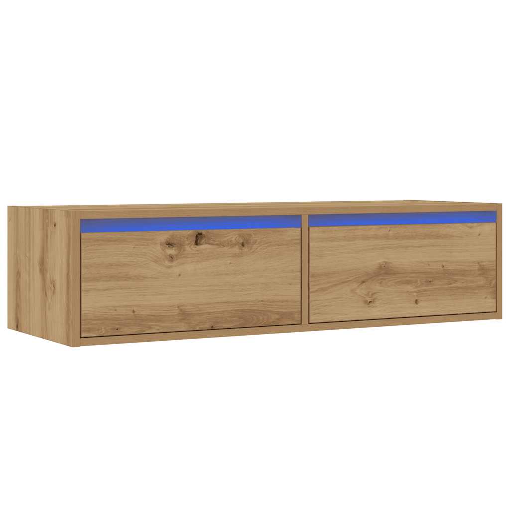 kézműves tölgy színű TV-szekrény LED-lámpákkal 100X35,5x25 cm