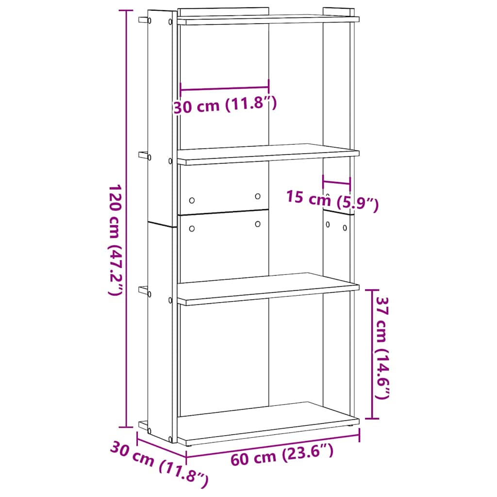 Könyvespolc 3 szintes Régi fa 60x30x120 cm Műfa