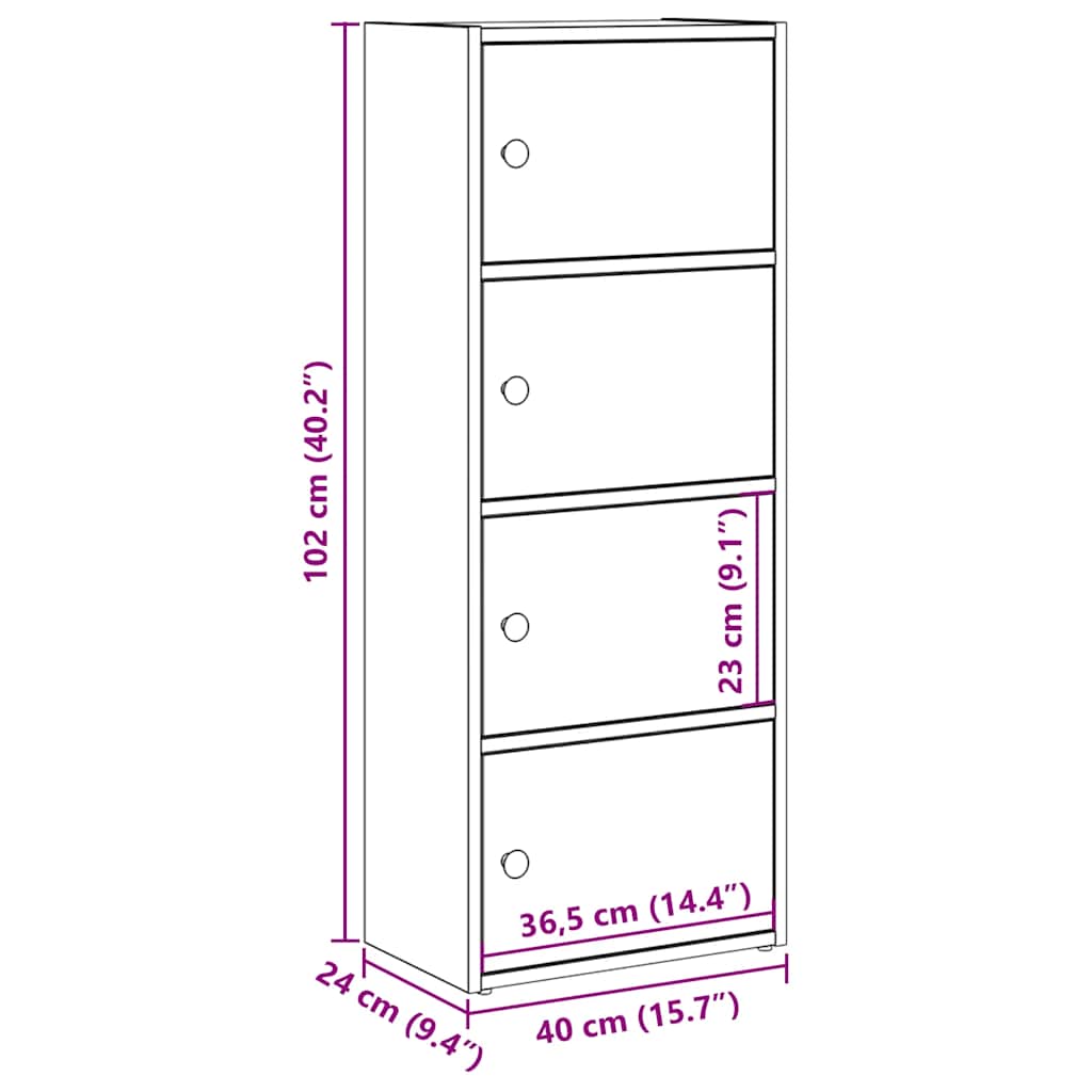 betonszürke szerelt fa könyvespolc 40x24x102 cm