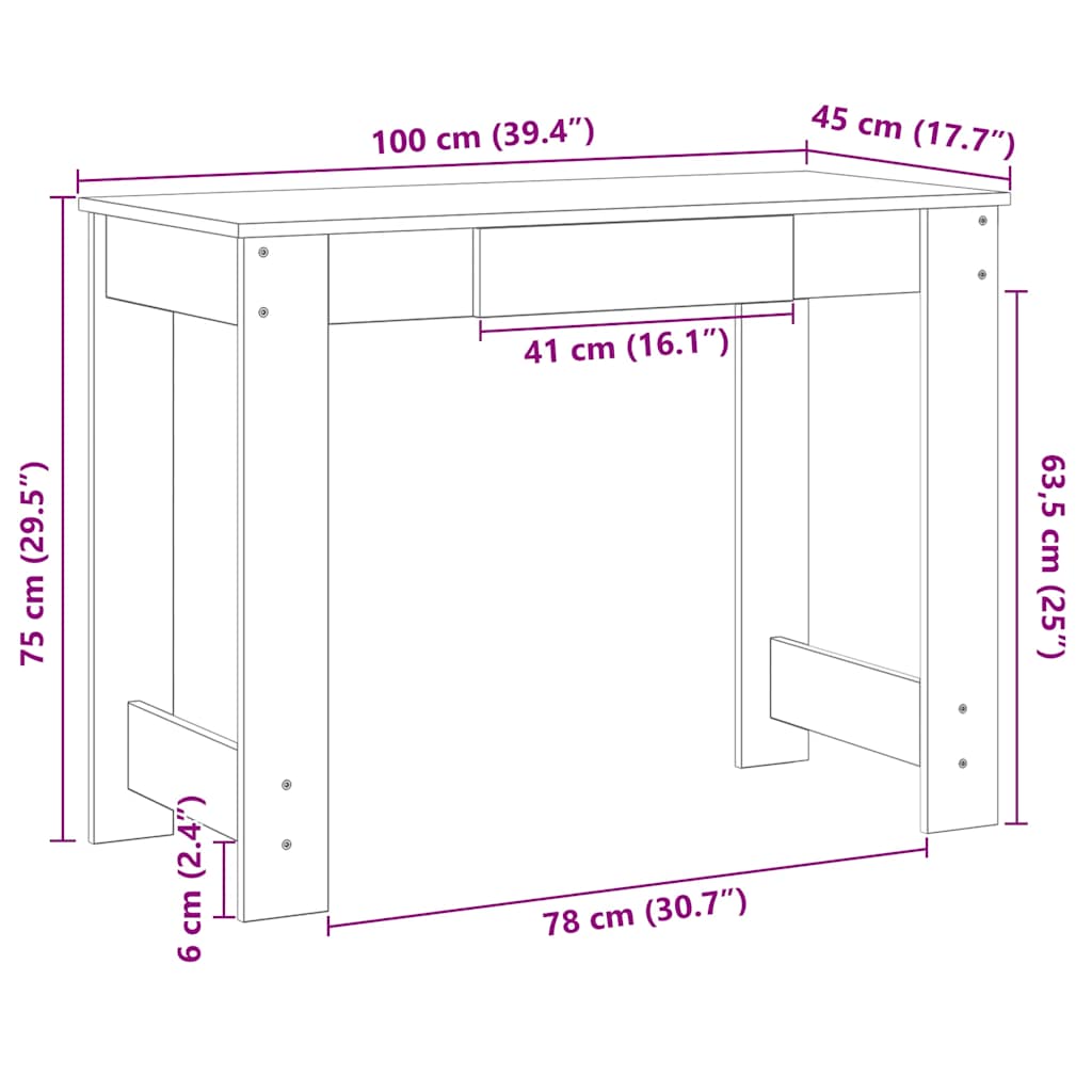 betonszürke forgácslap íróasztal 100x45x75 cm