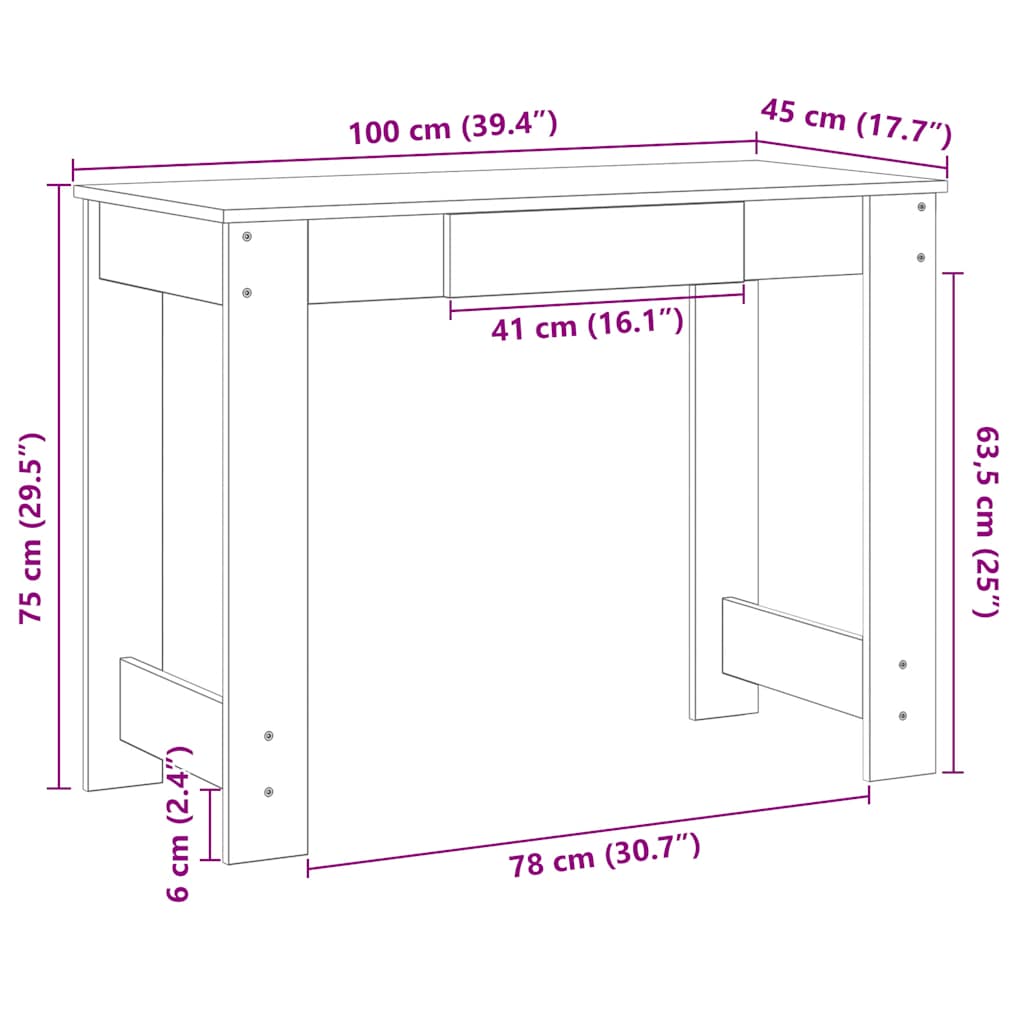 füstös tölgy színű szerelt fa íróasztal 100x45x75 cm