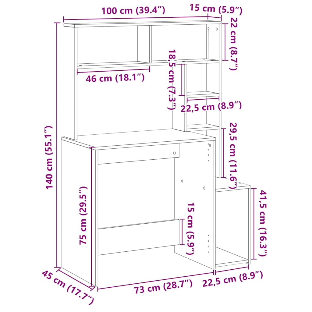 íróasztal polcokkal Fehér 100x45x140 cm Műanyag fa