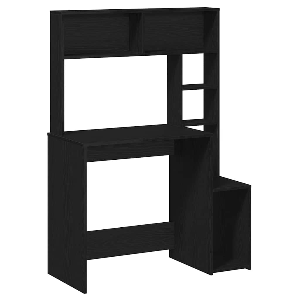 fekete szerelt fa íróasztal polcokkal 100x45x140 cm