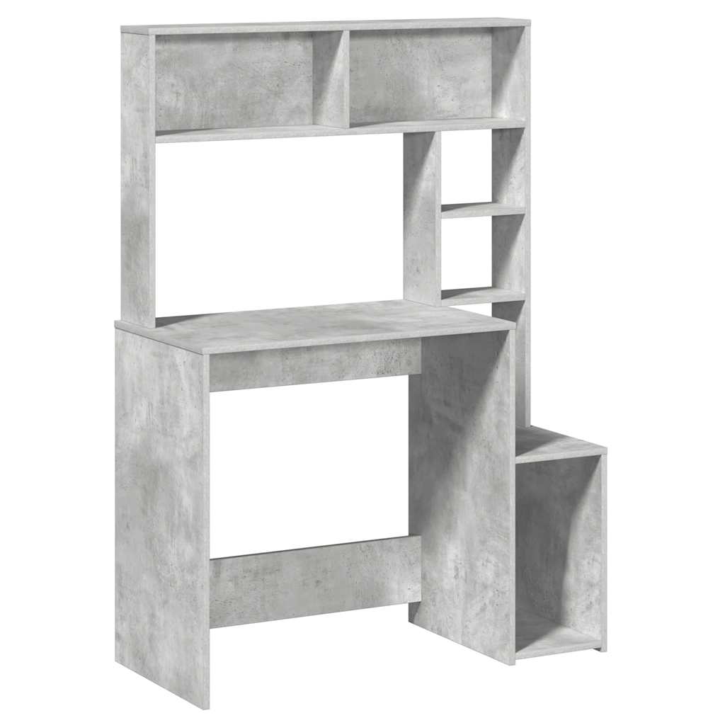 betonszürke szerelt fa íróasztal polcokkal 100x45x140 cm