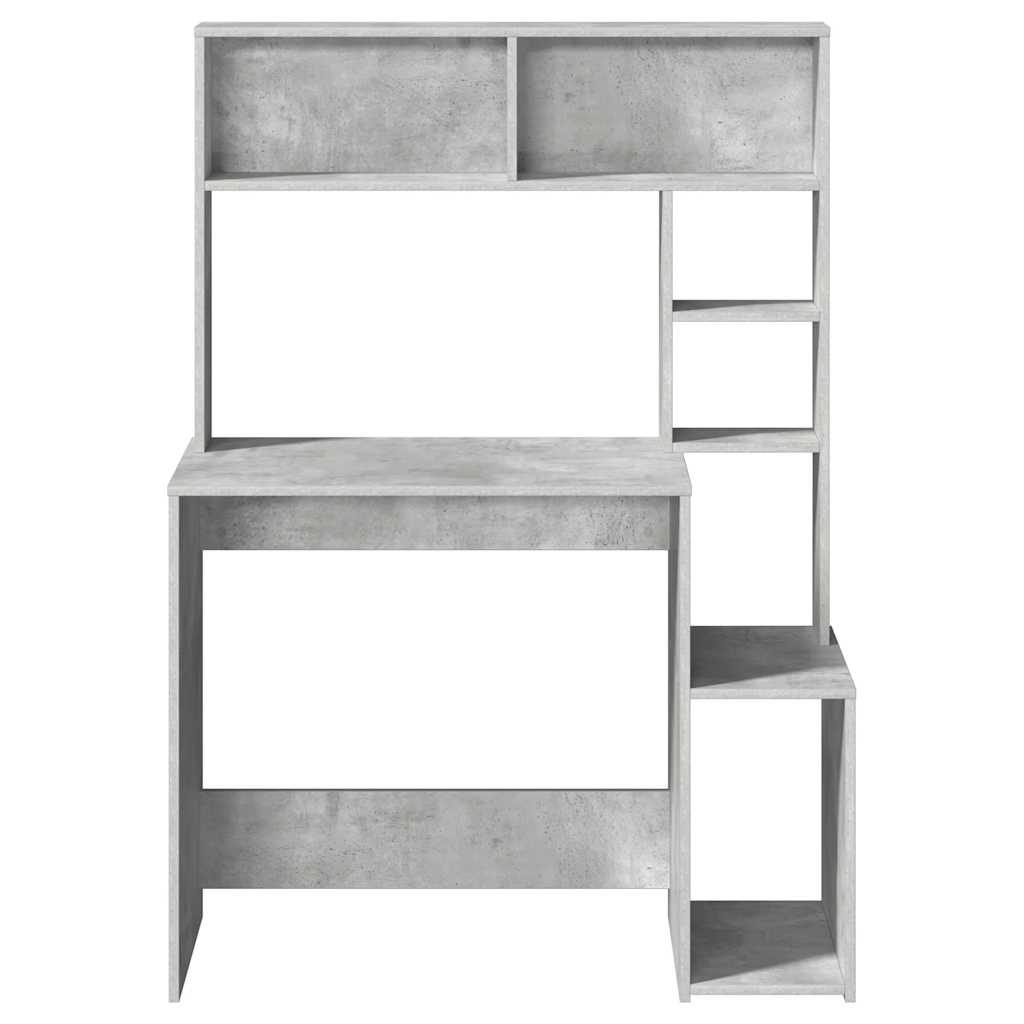betonszürke szerelt fa íróasztal polcokkal 100x45x140 cm