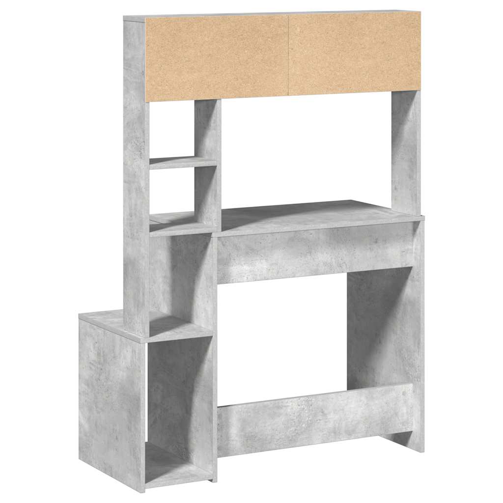 betonszürke szerelt fa íróasztal polcokkal 100x45x140 cm