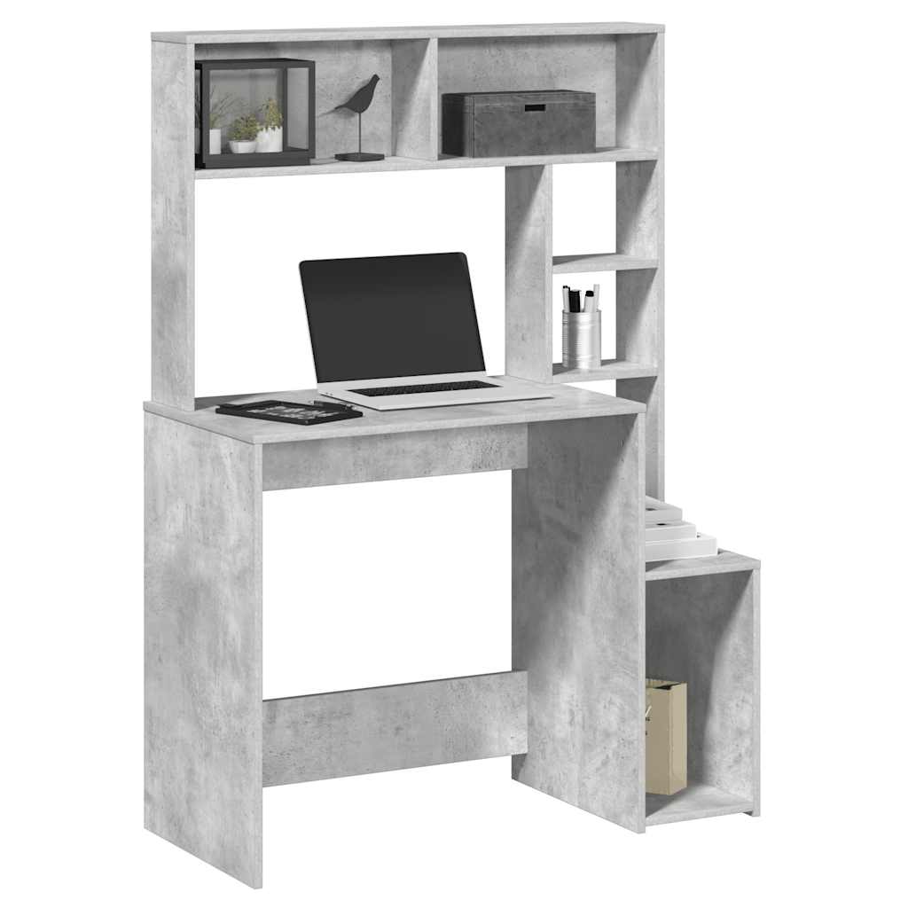 betonszürke szerelt fa íróasztal polcokkal 100x45x140 cm