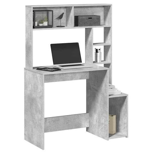 betonszürke szerelt fa íróasztal polcokkal 100x45x140 cm
