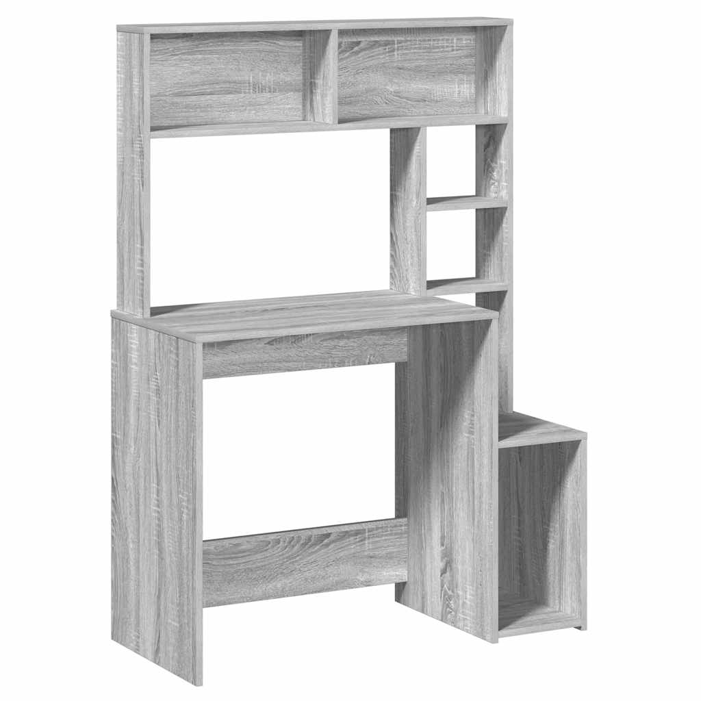 szürke sonoma színű szerelt fa íróasztal polcokkal 100x45x140cm