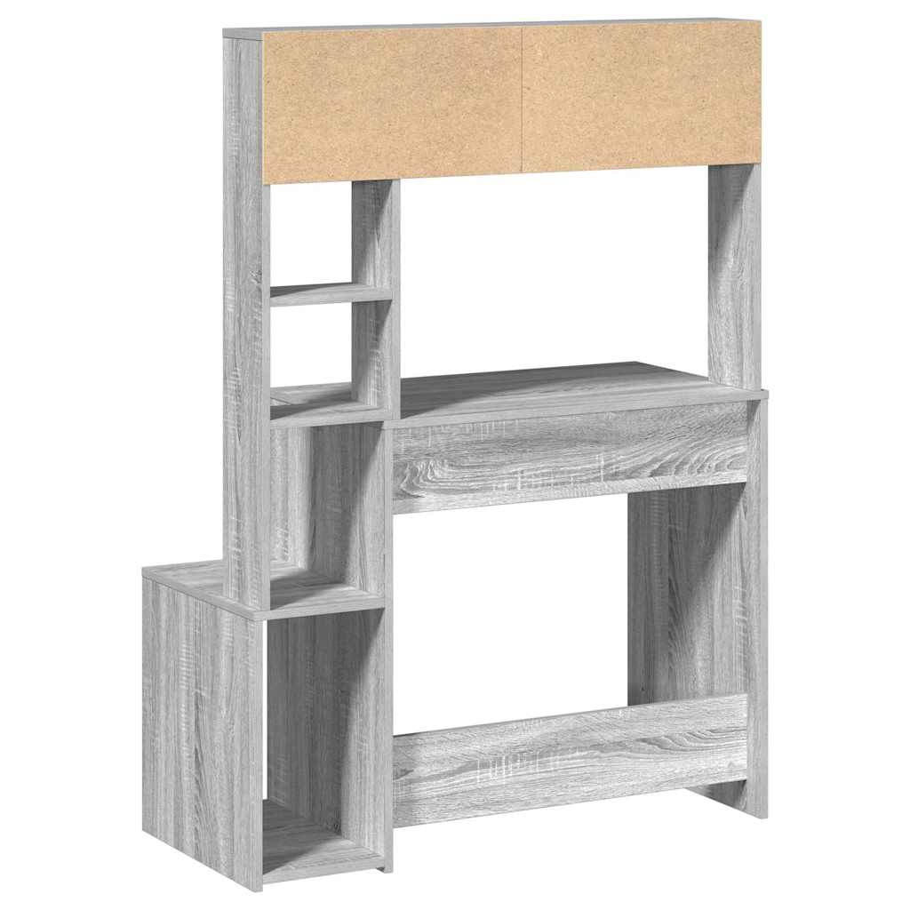 szürke sonoma színű szerelt fa íróasztal polcokkal 100x45x140cm