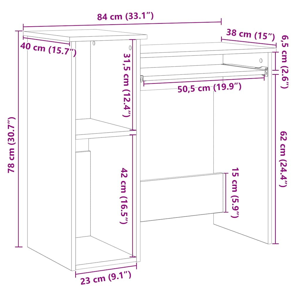 fehér forgácslap íróasztal polcokkal 84x40x78 cm