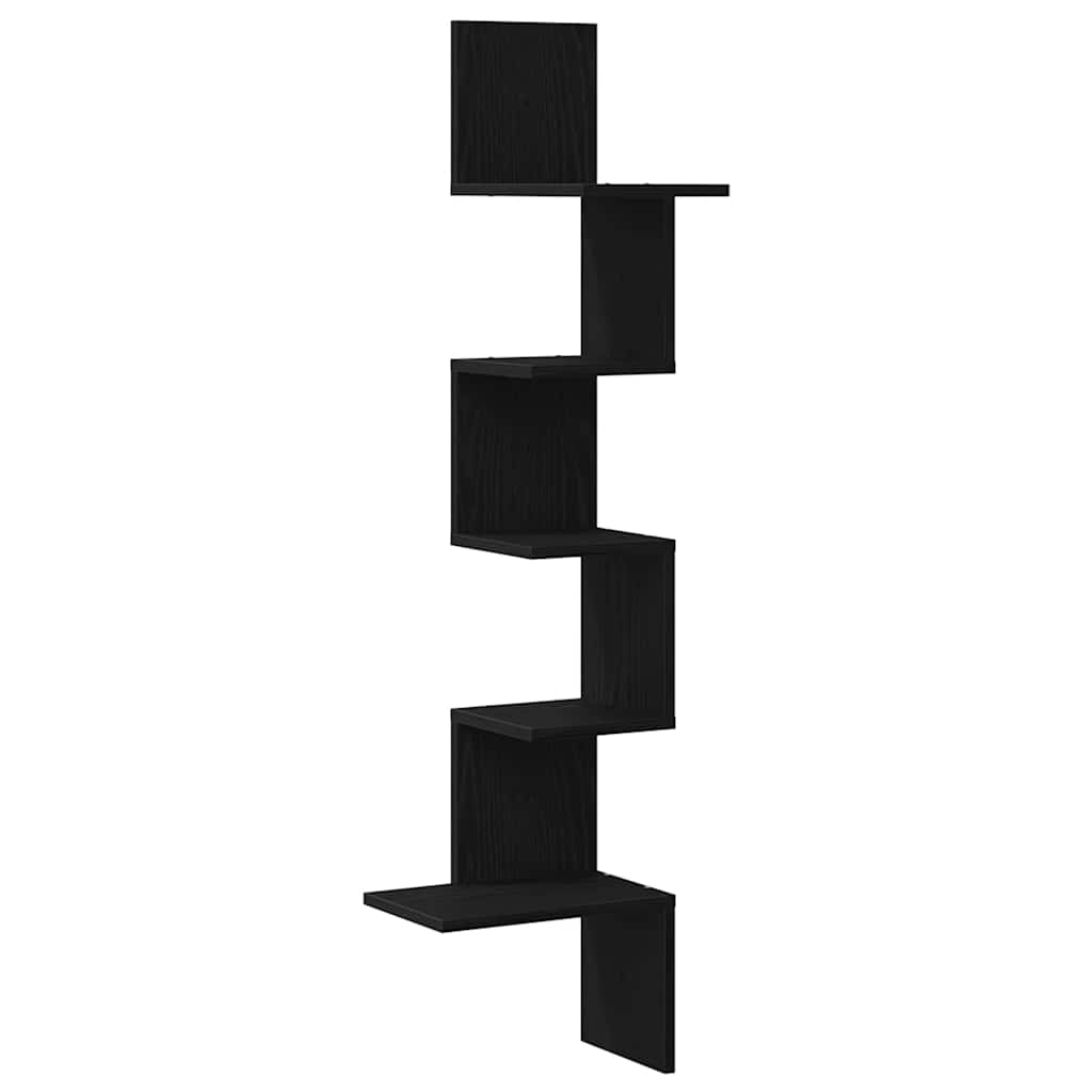 fekete forgácslap fali sarokpolc 32x32x127,5 cm