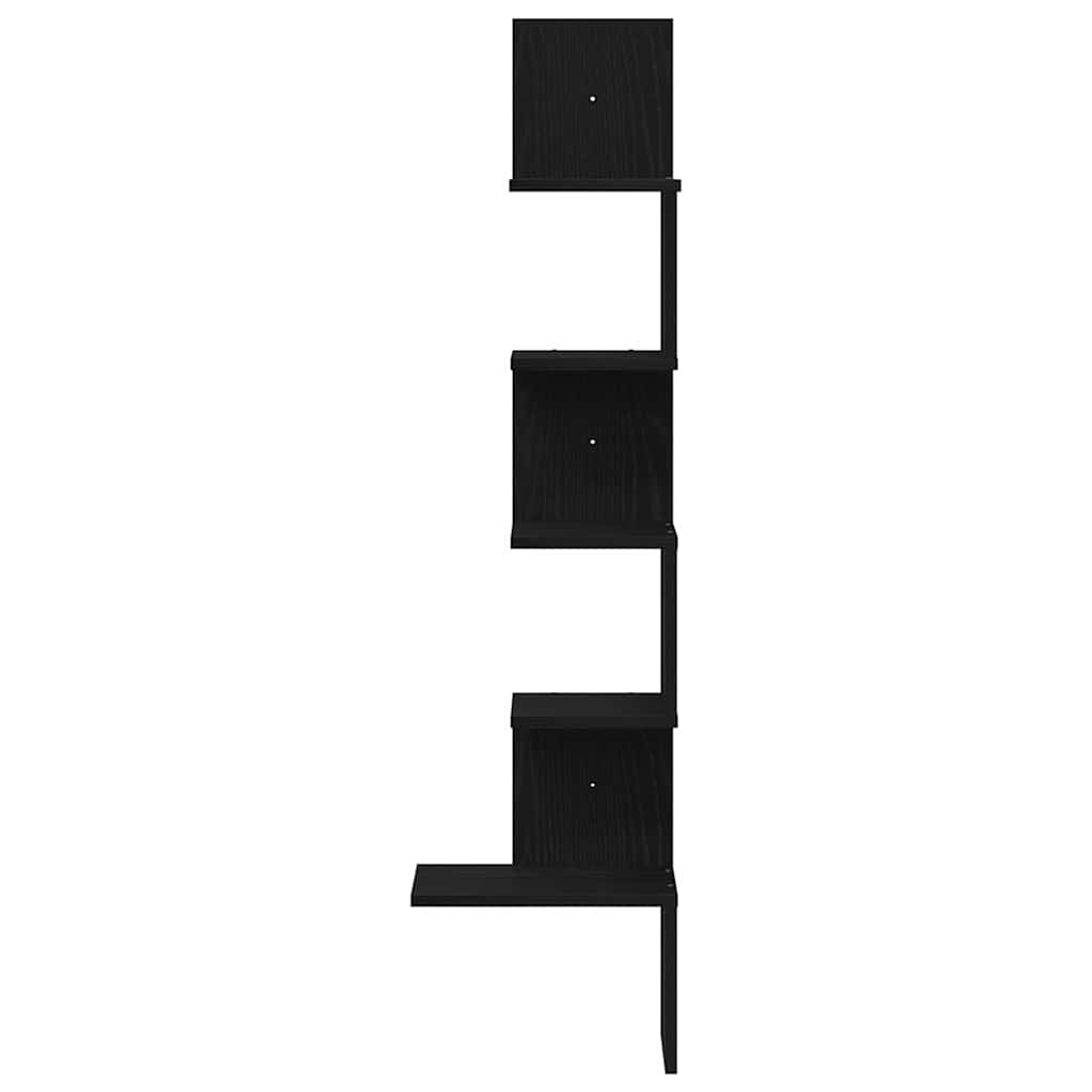 fekete forgácslap fali sarokpolc 32x32x127,5 cm
