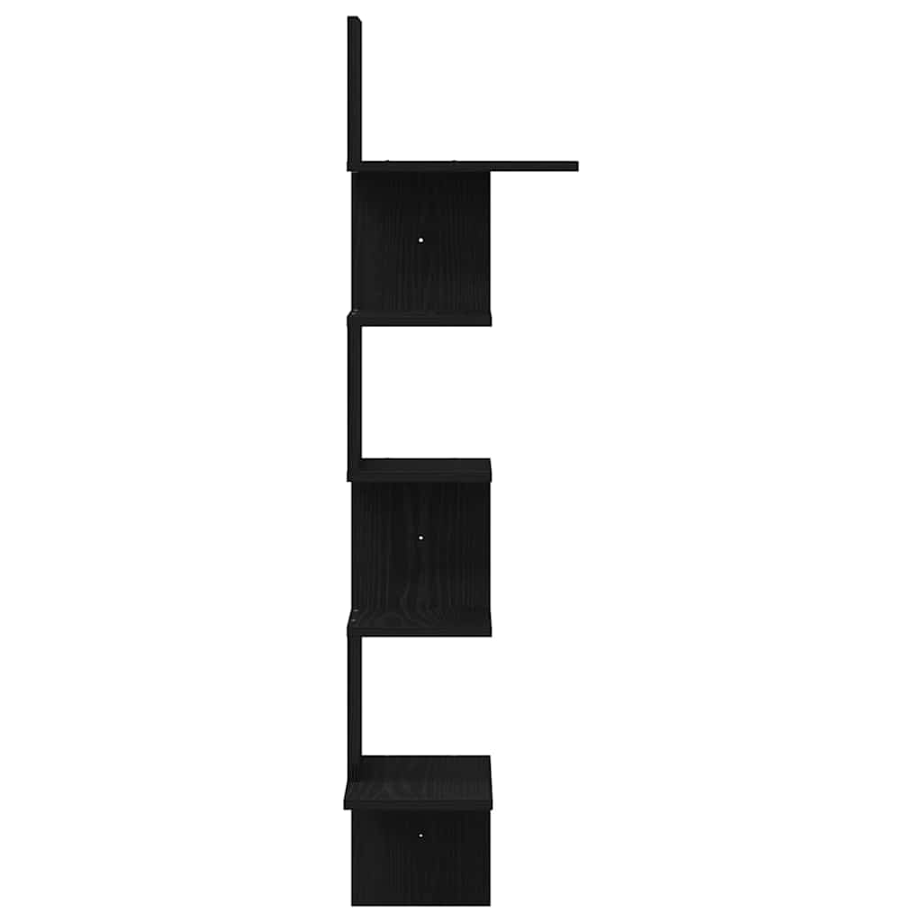 fekete forgácslap fali sarokpolc 32x32x127,5 cm
