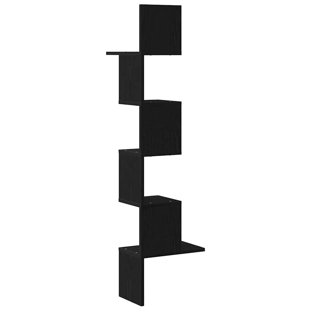 fekete forgácslap fali sarokpolc 32x32x127,5 cm