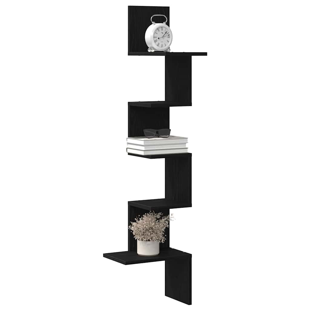 fekete forgácslap fali sarokpolc 32x32x127,5 cm