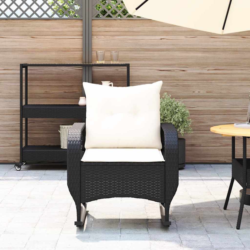 fekete polyrattan kerti hintaszék párnákkal