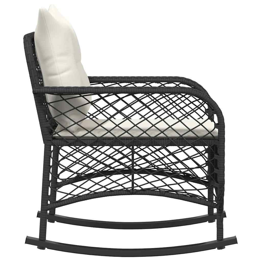 fekete polyrattan kerti hintaszék párnákkal