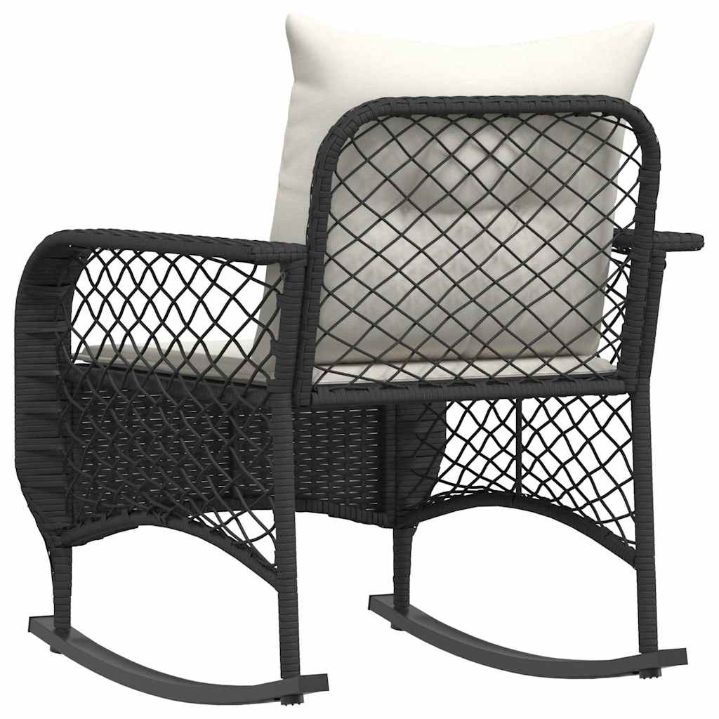 fekete polyrattan kerti hintaszék párnákkal