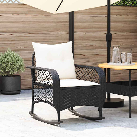 fekete polyrattan kerti hintaszék párnákkal