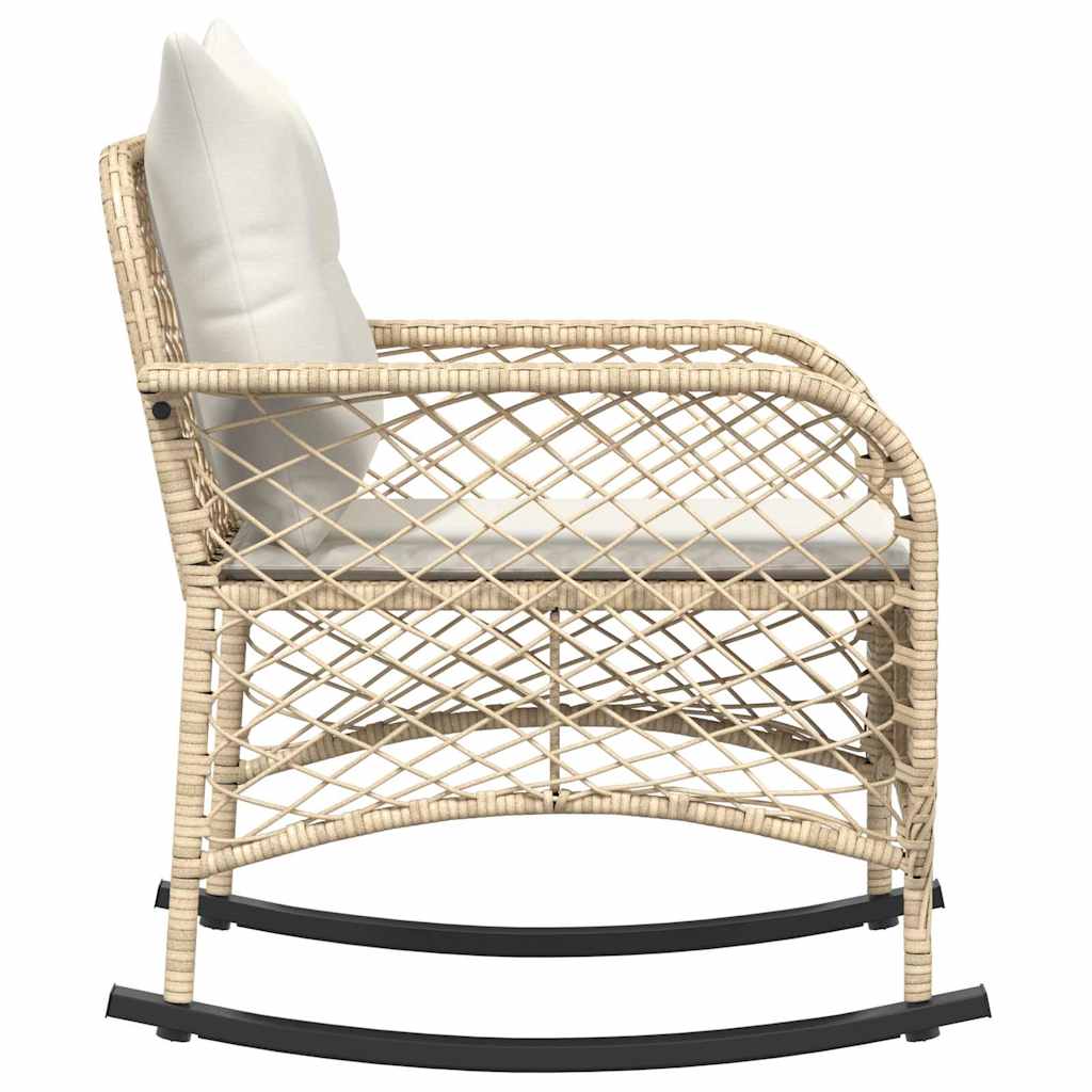 bézs polyrattan kerti hintaszék párnákkal