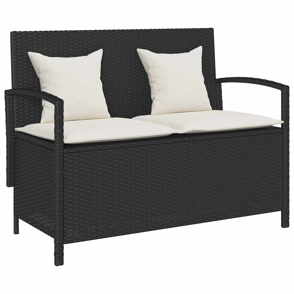 fekete polyrattan kerti tároló pad párnával
