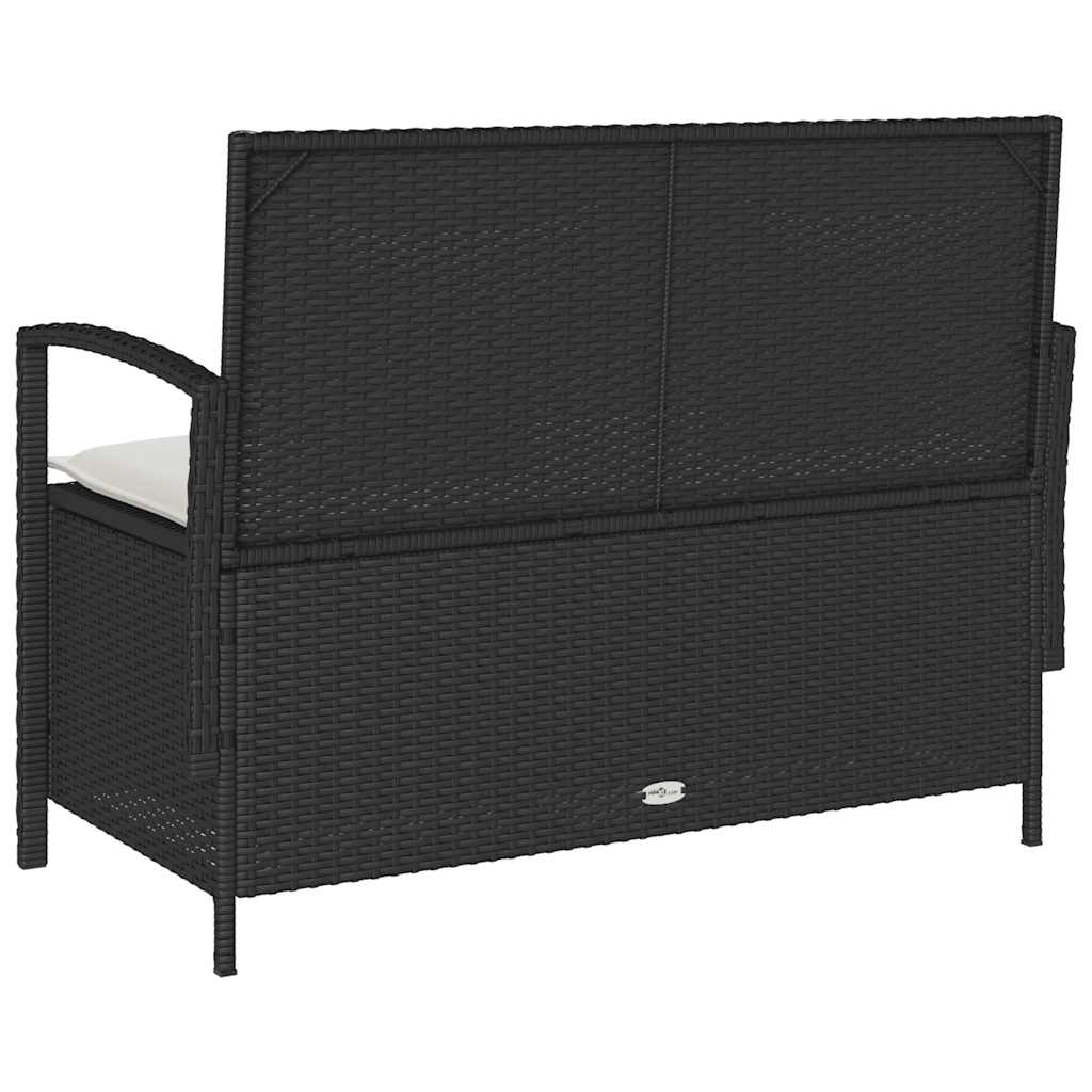 fekete polyrattan kerti tároló pad párnával