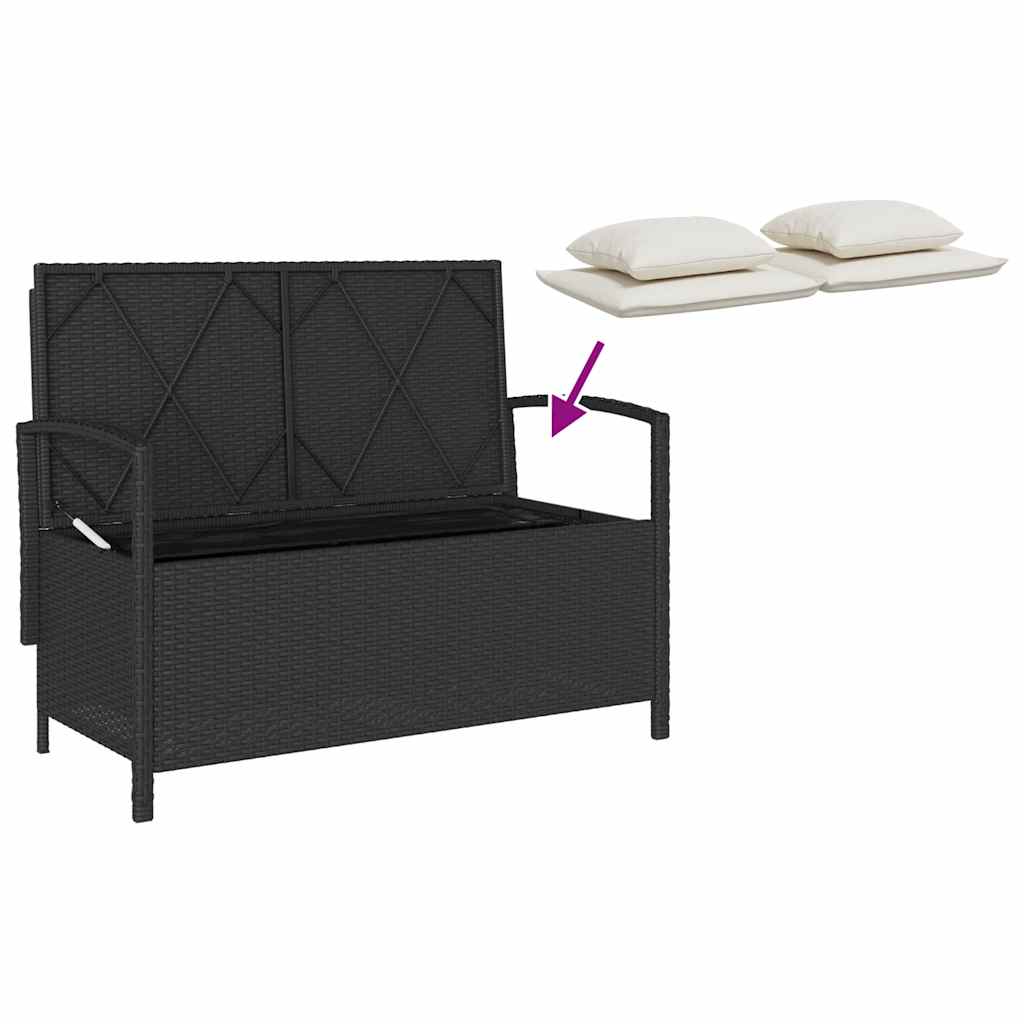 fekete polyrattan kerti tároló pad párnával