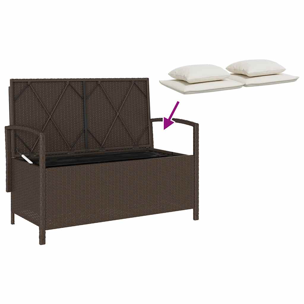 barna polyrattan kerti tárolópad párnával