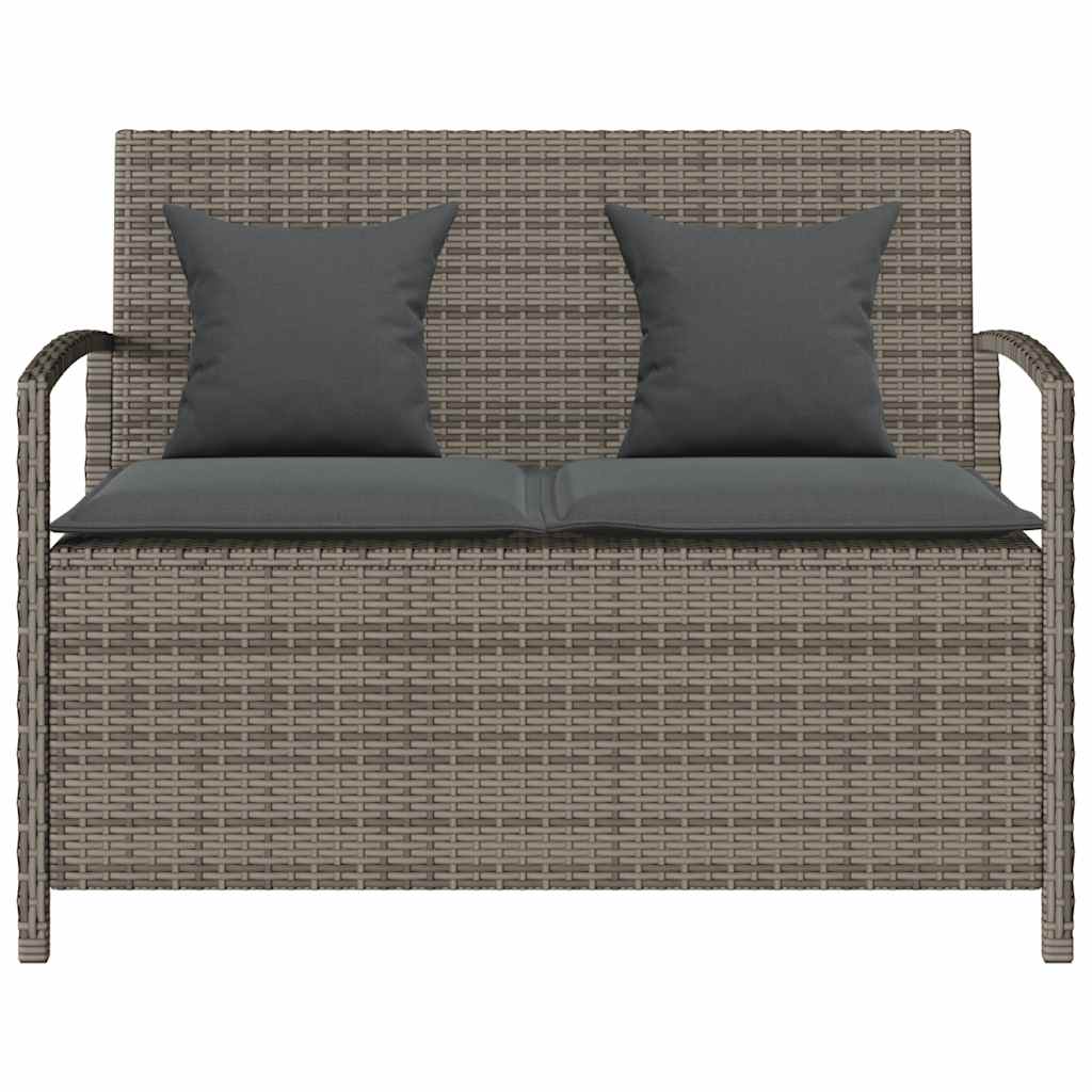 szürke polyrattan kerti tárolópad párnával